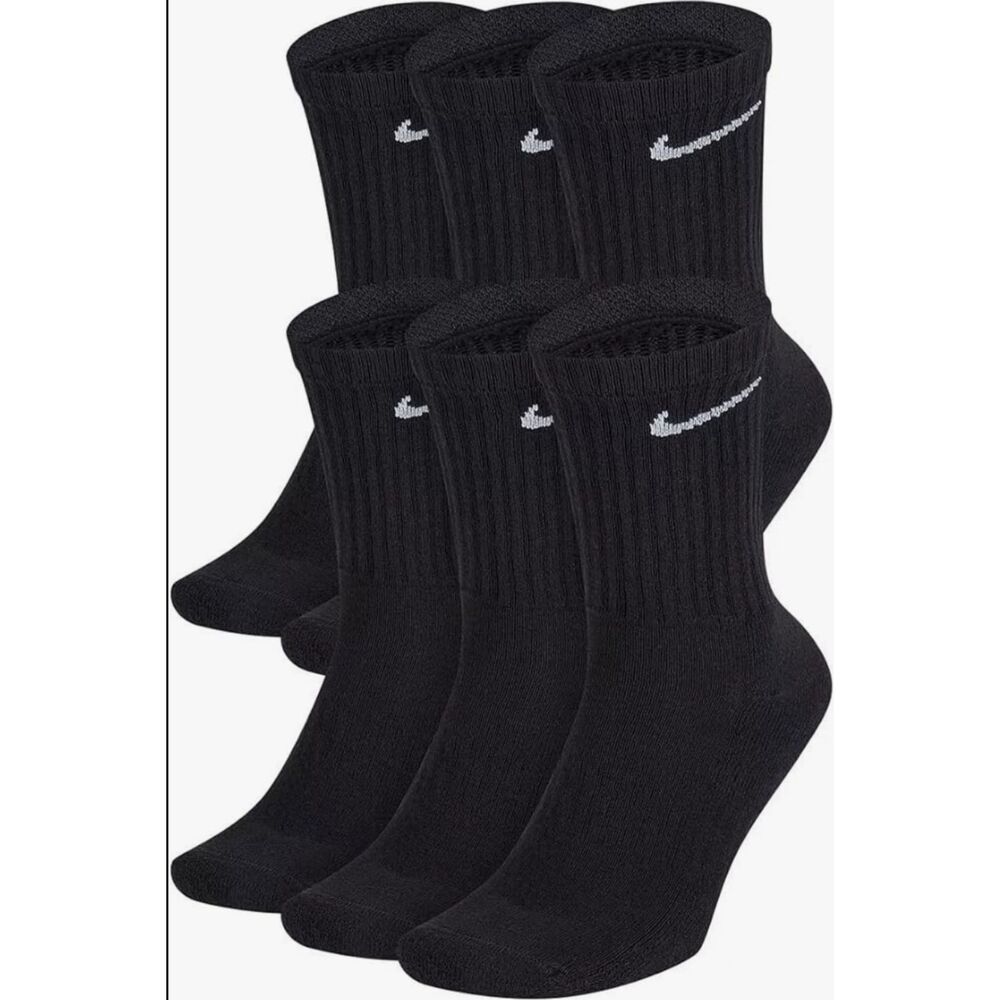 Nike Performance Cushioned Crew Training Socks 6 Pack Medium Black New